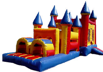 44' Castle Bounce & Slide Obstacle Course Rental Front View